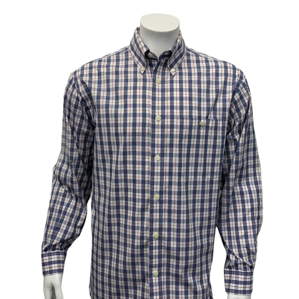 Orvis Red White Blue Plaid Men’s Oxford Dress Long Sleeve Shirt Size Medium EUC